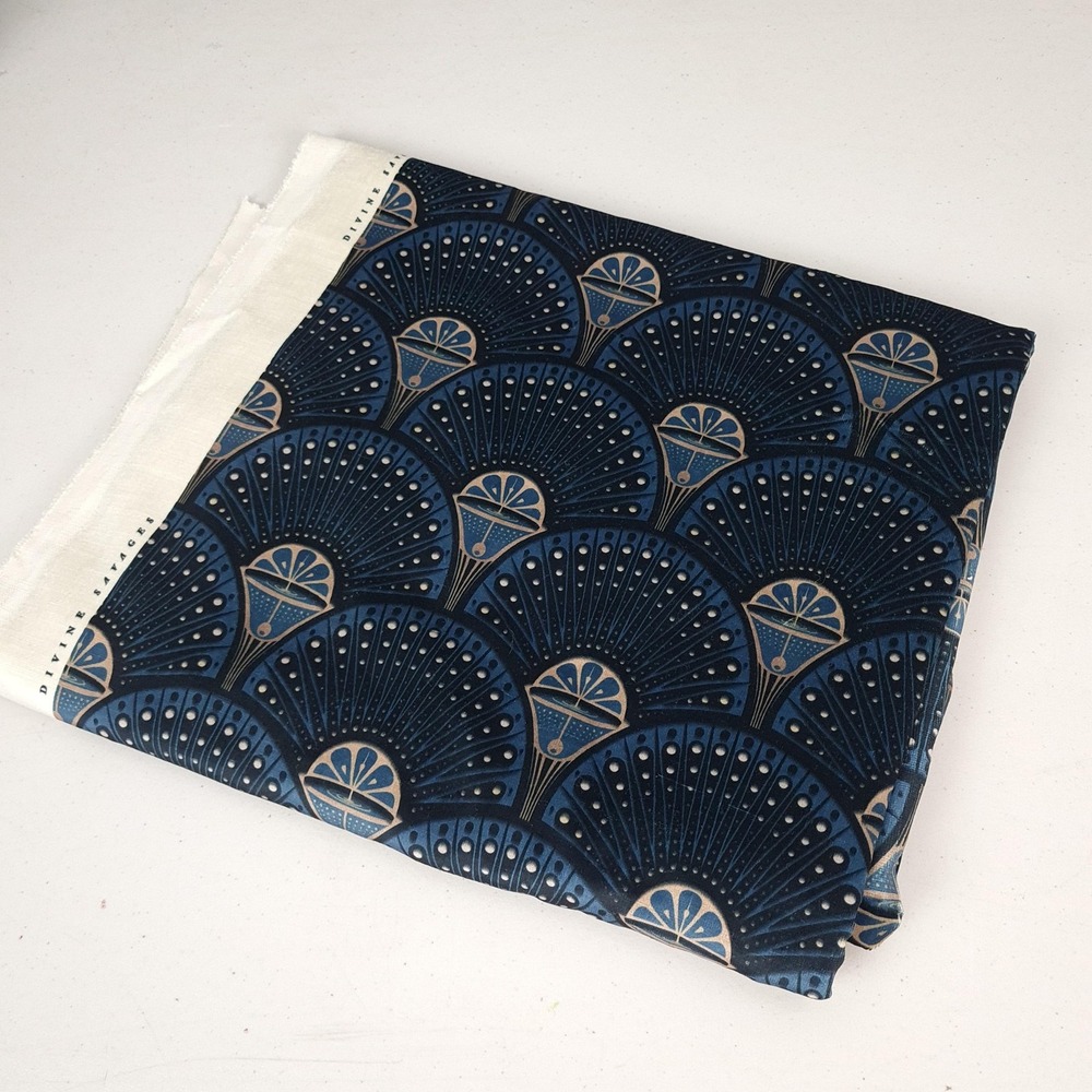Divine Savages Art Deco Martini Midnight Gold Blue Velvet Upholstery Fabric